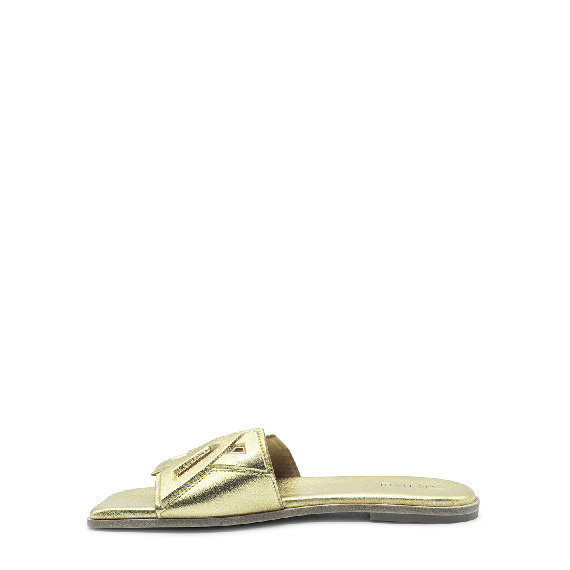 Square open monogram gold slipper 