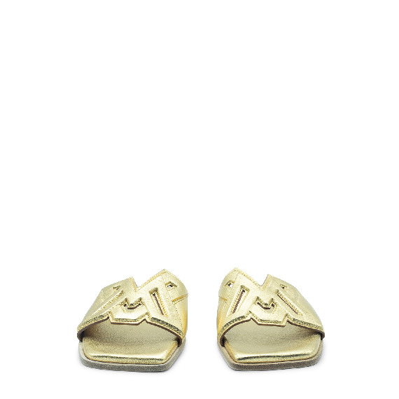 Square open monogram gold slipper 