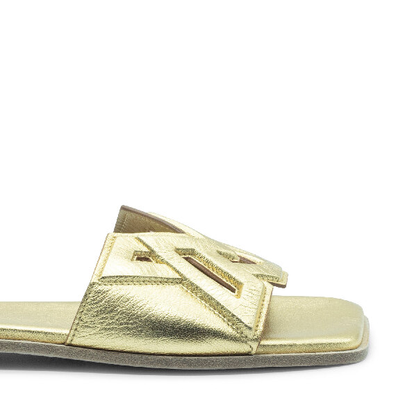 Square open monogram gold slipper 