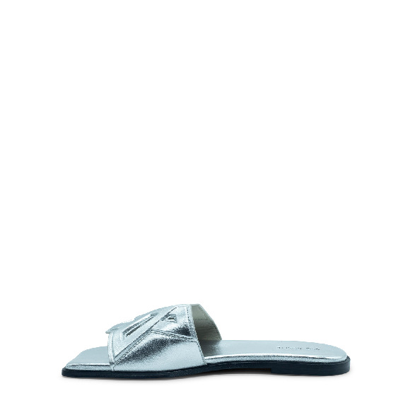 Square open  silver monogram slipper 
