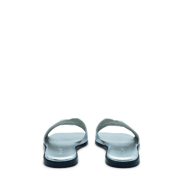 Square open  silver monogram slipper 