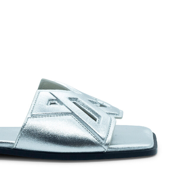 Square open  silver monogram slipper 